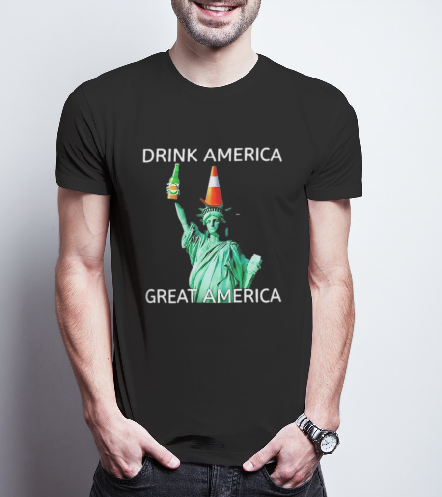 Statue Of Liberty Drink America Great America Traffic Cone Beer Bottle T-Shirt