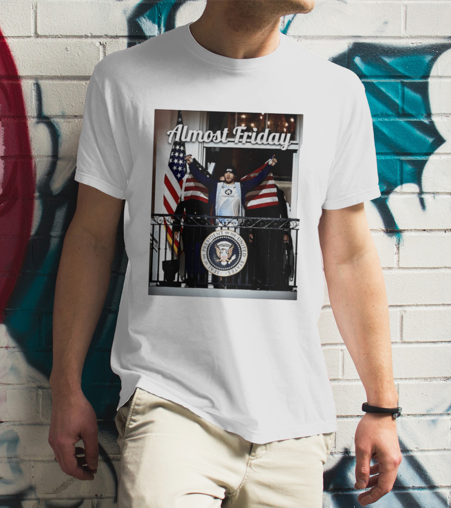 Almost Friday Justin Gaethje US Flag Blue Room Balcony White House UFC Freedom 250 T-Shirt