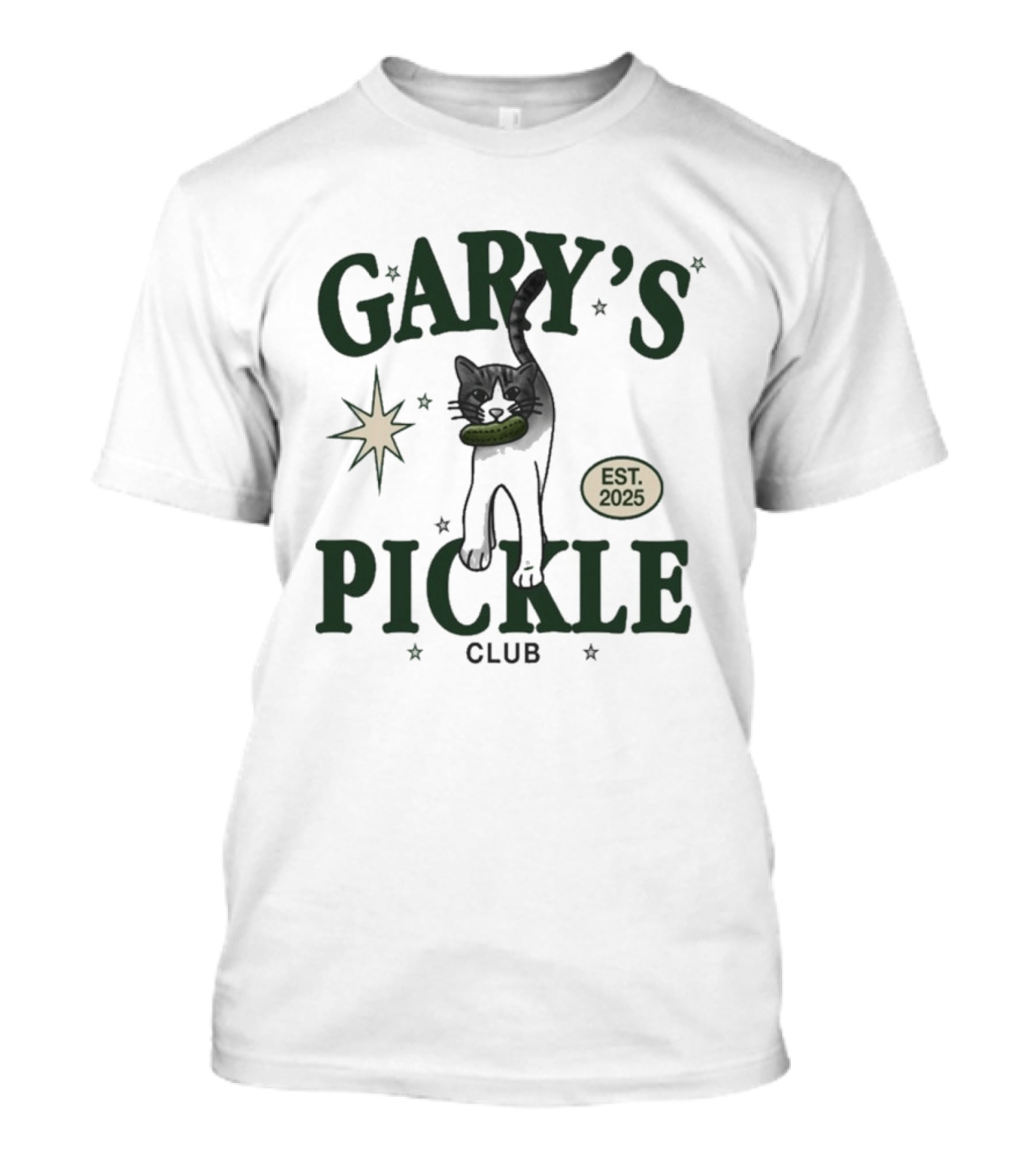 Gary's Pickle Club Cat Est 2025 Fun T-Shirt