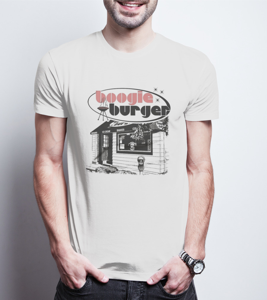Boogie Burger BBQ Rustic Cabin Scene T-Shirt