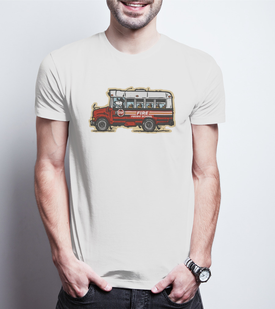 Firefighter Snoopy Woodstock School Bus Fire Probie Training T-Shirt