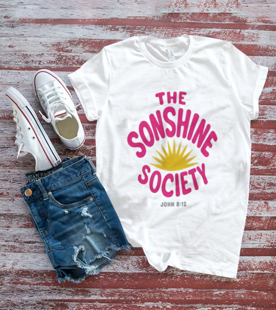The Sonshine Society John 8 12 Bold Pink Yellow Sunburst T-Shirt