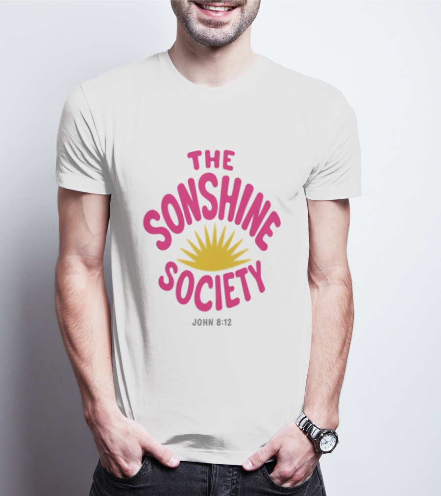 The Sonshine Society John 8 12 Bold Pink Yellow Sunburst T-Shirt