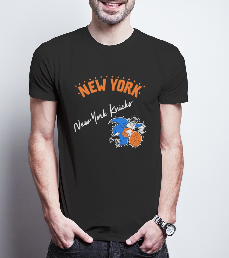 Father Knickerbocker New York Knicks Basketball Character Orange And Blue T-Shirt