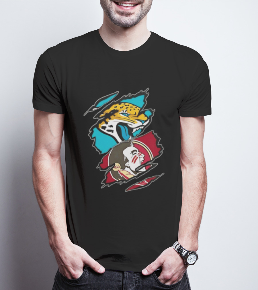 Jacksonville Jaguars Florida State Seminoles Two Teams One Heart Scratch T-Shirt