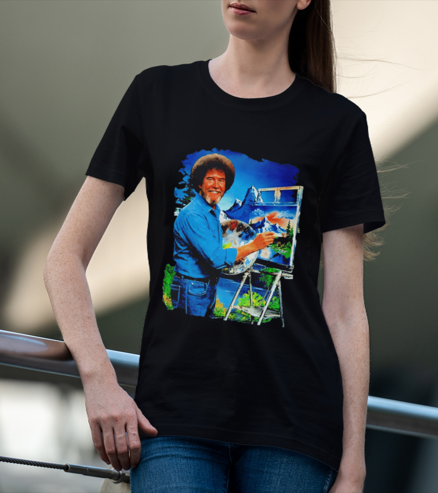 Bob Ross Painting Landscape Artist With Mountain Scene T-Shirt