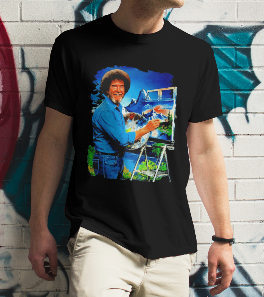 Bob Ross Painting Landscape Artist With Mountain Scene T-Shirt