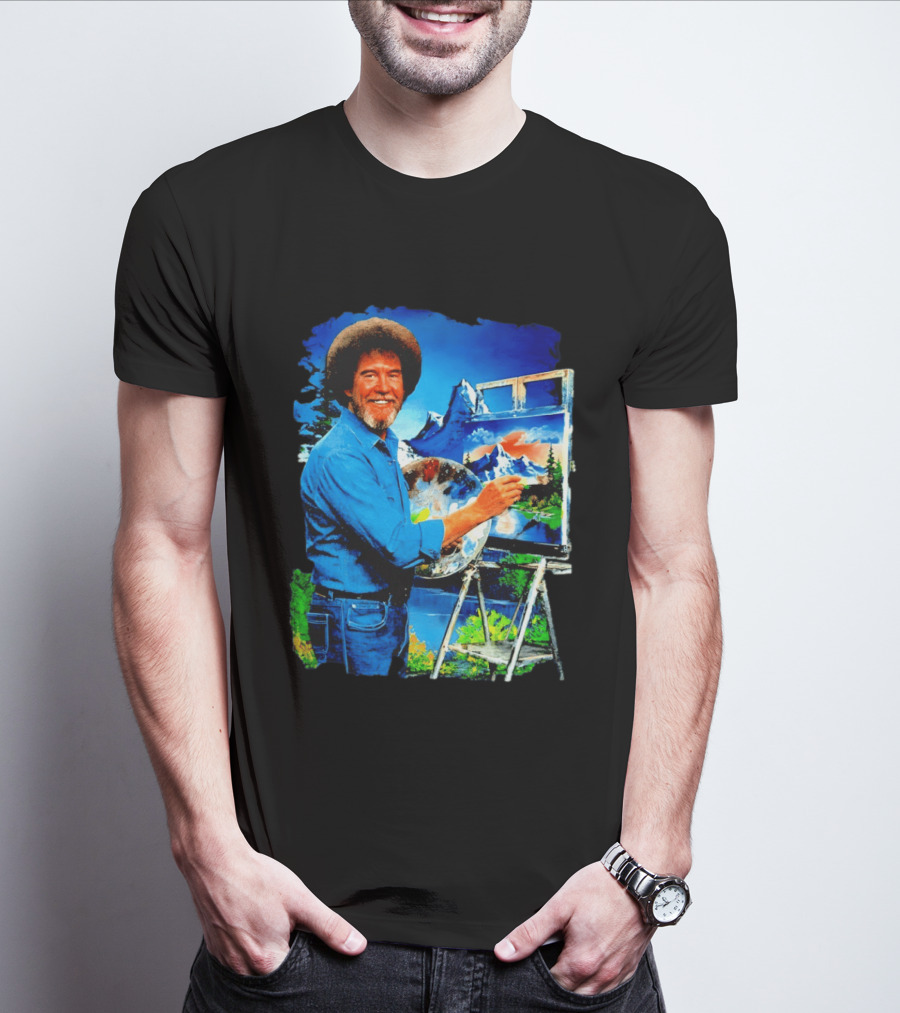 Bob Ross Painting Landscape Artist With Mountain Scene T-Shirt