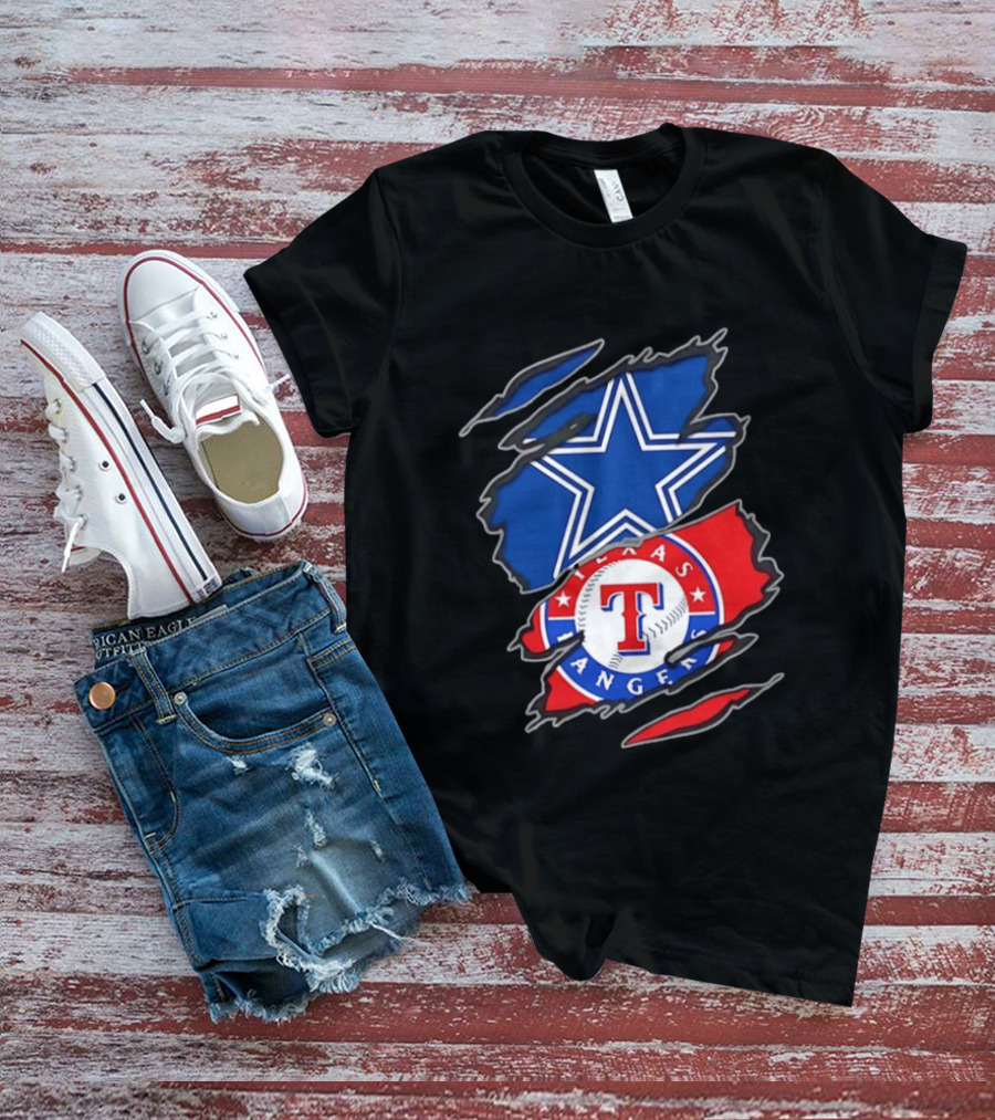 Dallas Cowboys Texas Rangers Two Teams One Heart Scratch T-Shirt