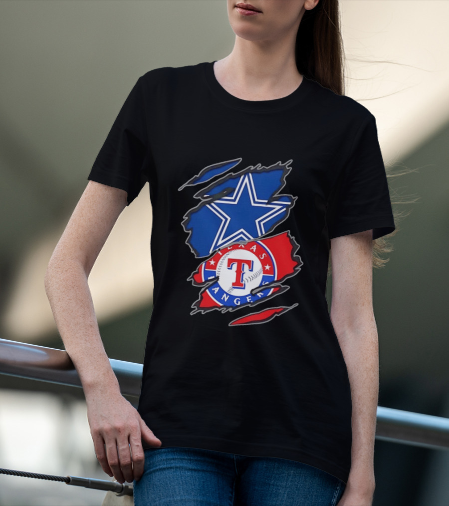 Dallas Cowboys Texas Rangers Two Teams One Heart Scratch T-Shirt
