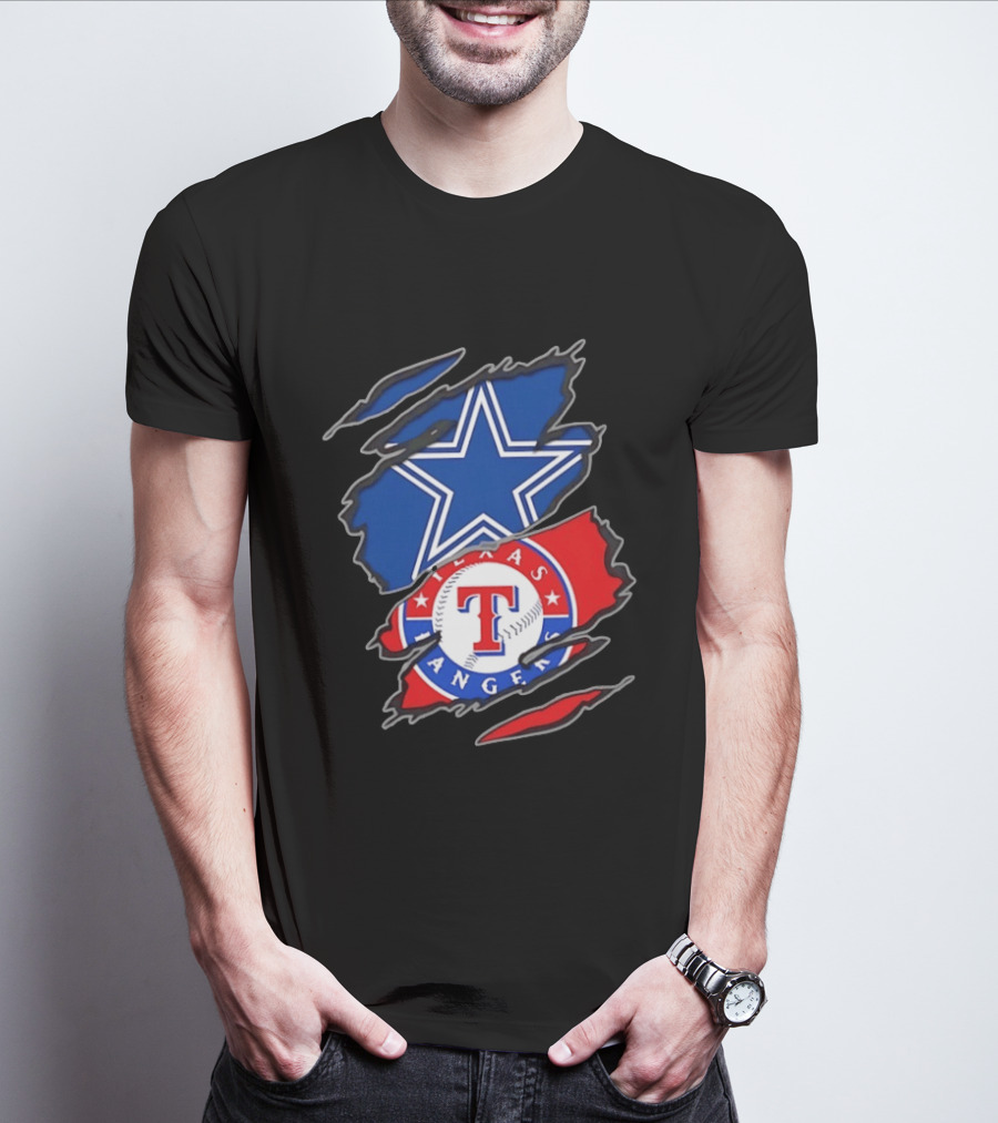Dallas Cowboys Texas Rangers Two Teams One Heart Scratch T-Shirt
