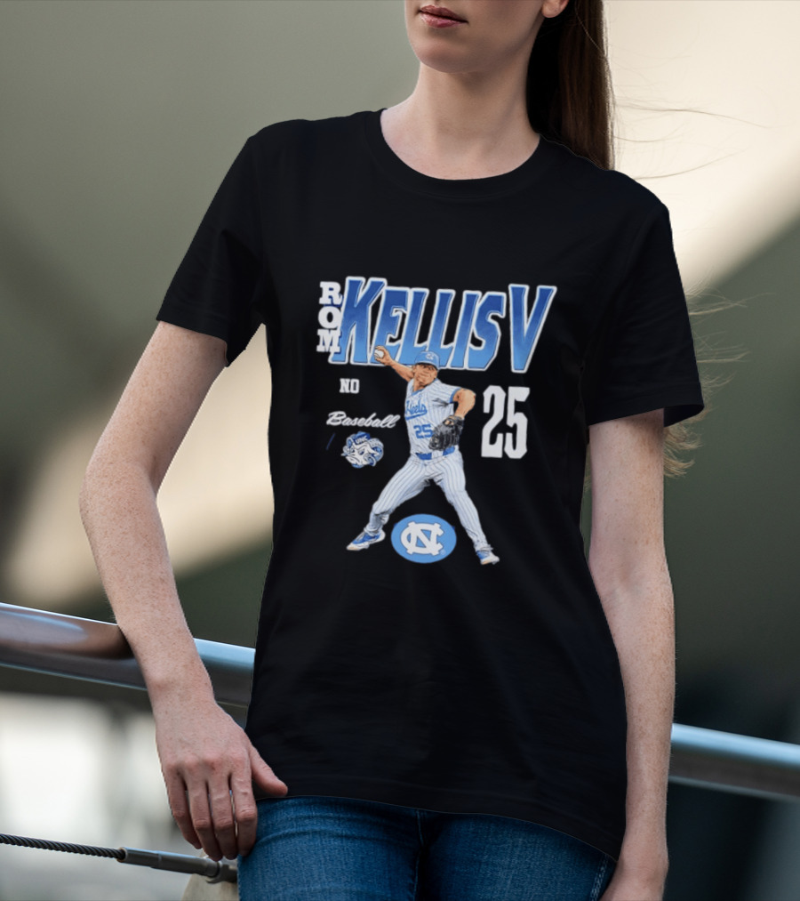 Rom Kellis V North Carolina Baseball No 25 Player UNC Tar Heels T-Shirt