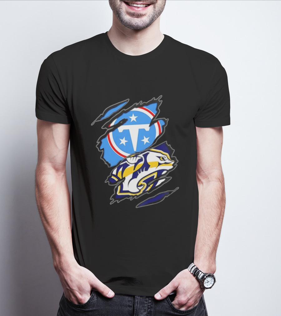 Tennessee Titans Nashville Predators Two Teams One Heart Scratch T-Shirt