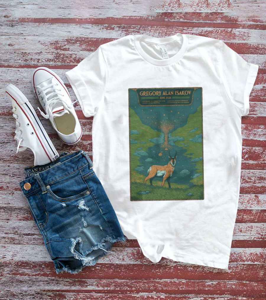 Gregory Alan Isakov June 2026 Tour With Antelope In Lush Mountain Scenery T-Shirt