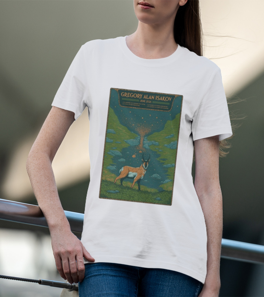 Gregory Alan Isakov June 2026 Tour With Antelope In Lush Mountain Scenery T-Shirt