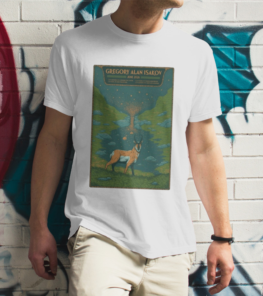 Gregory Alan Isakov June 2026 Tour With Antelope In Lush Mountain Scenery T-Shirt