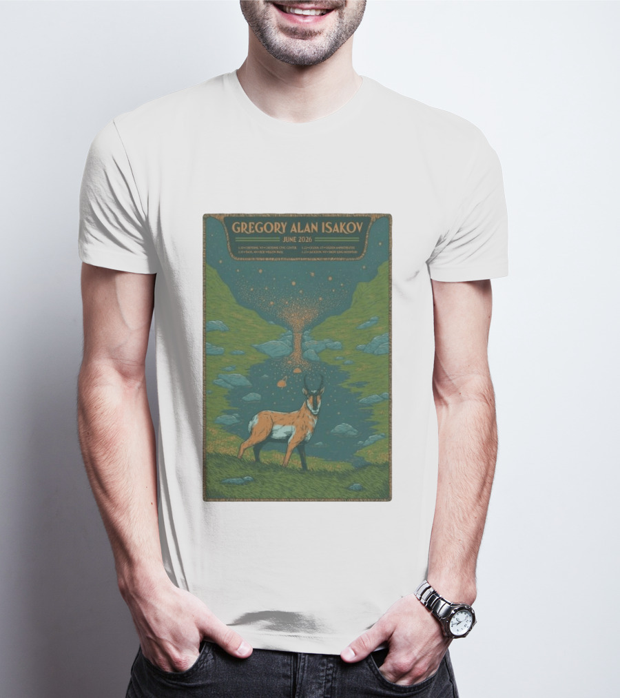 Gregory Alan Isakov June 2026 Tour With Antelope In Lush Mountain Scenery T-Shirt
