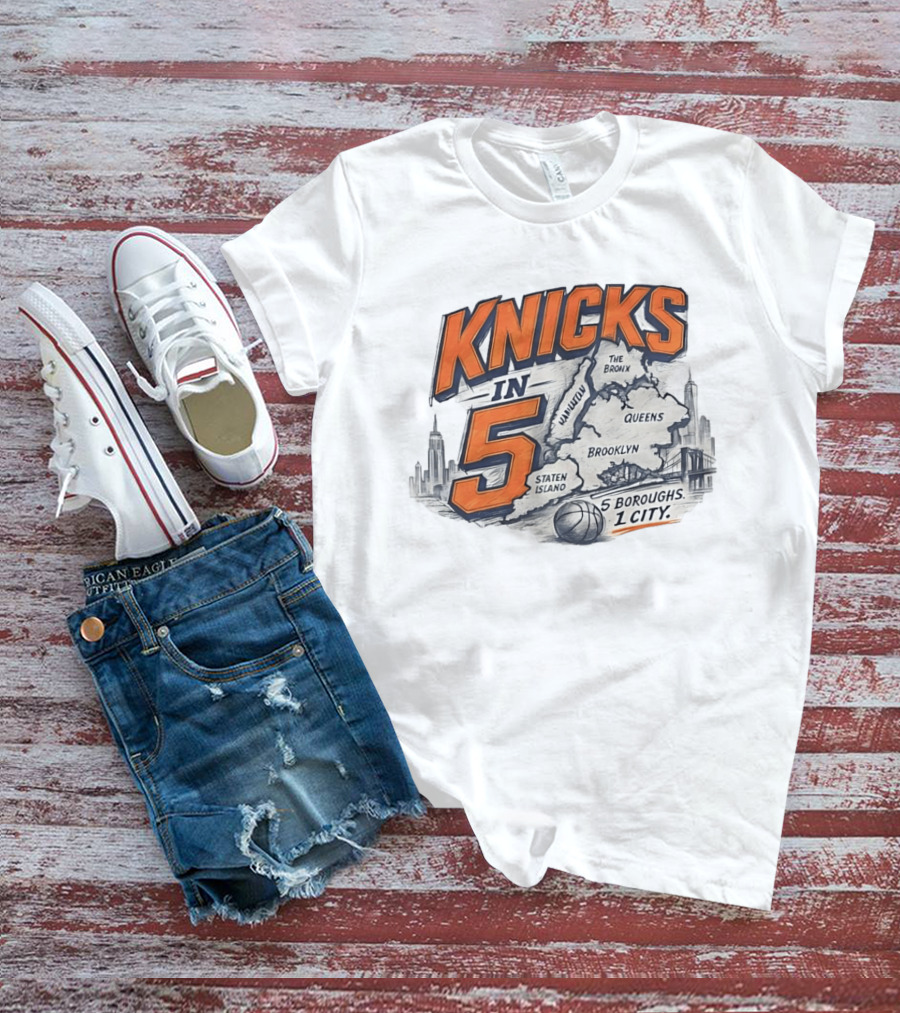 Knicks In 5 New York City 5 Boroughs Map Basketball T-Shirt