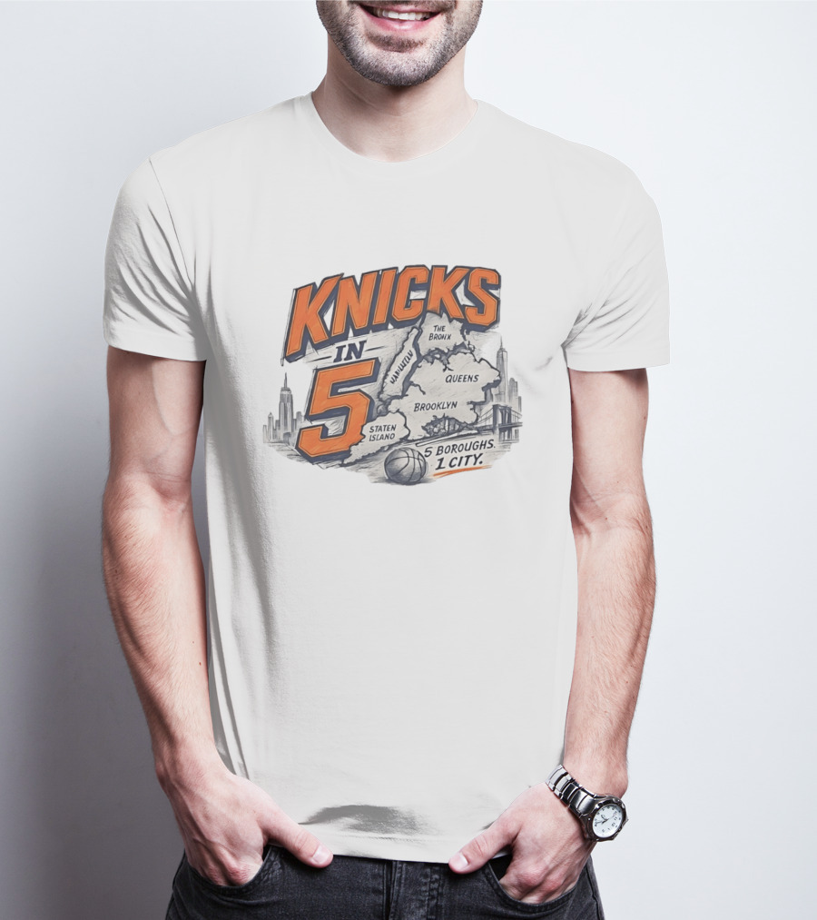 Knicks In 5 New York City 5 Boroughs Map Basketball T-Shirt