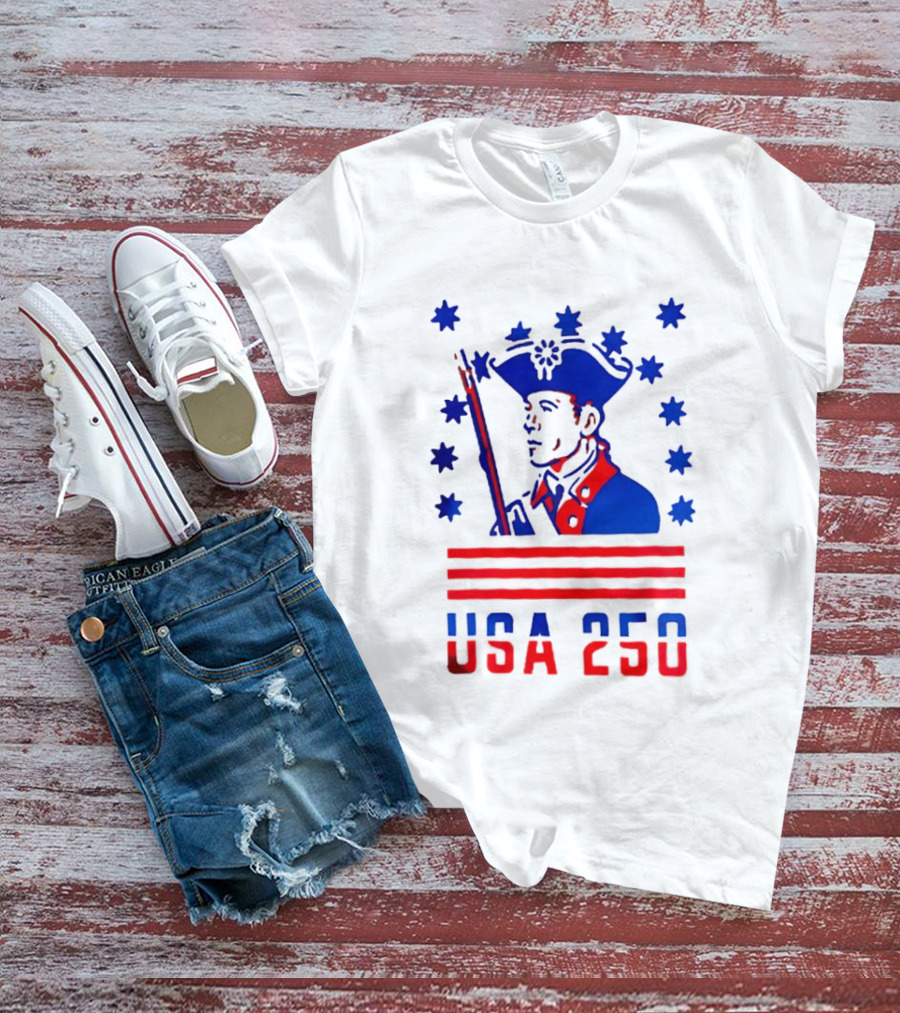 USA 250 Minuteman Stars Stripes Patriotic America 250th Anniversary T-Shirt