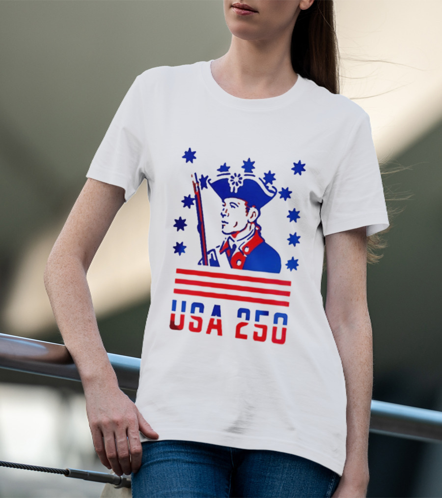 USA 250 Minuteman Stars Stripes Patriotic America 250th Anniversary T-Shirt