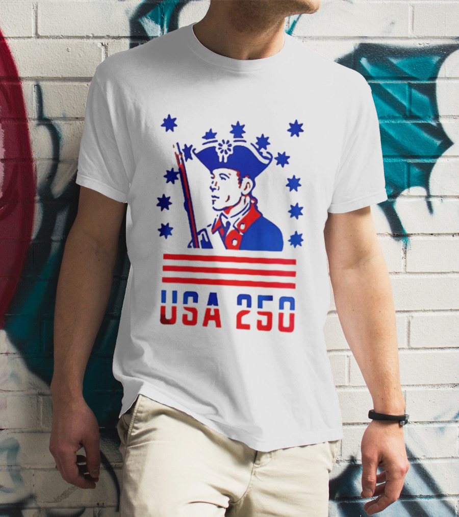 USA 250 Minuteman Stars Stripes Patriotic America 250th Anniversary T-Shirt