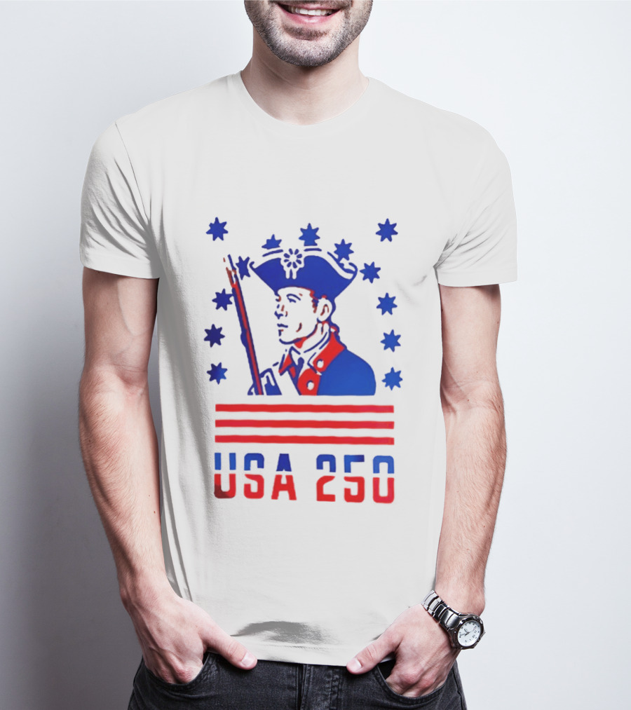 USA 250 Minuteman Stars Stripes Patriotic America 250th Anniversary T-Shirt