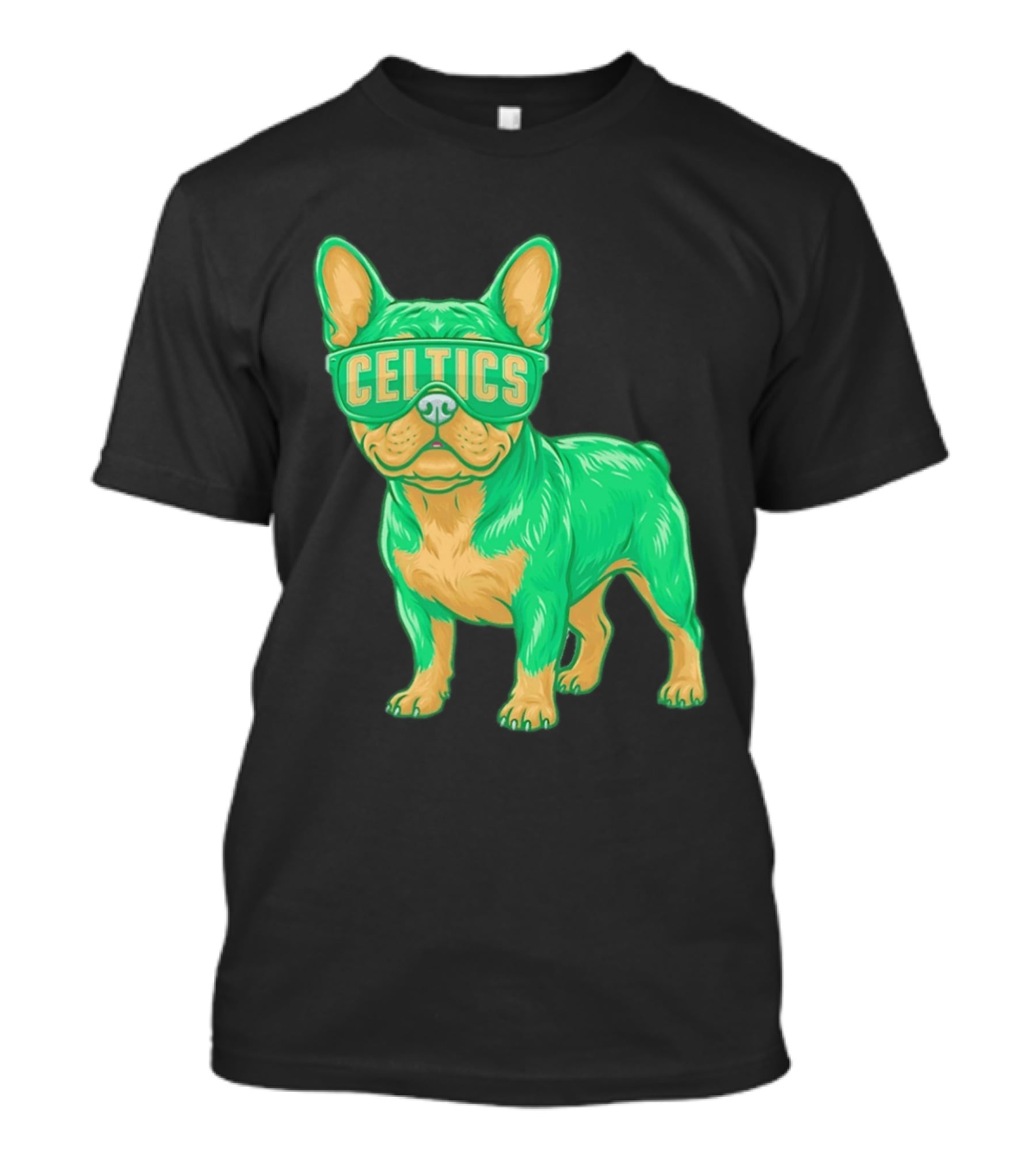 Boston Celtics French Bulldog Wearing Celtics Glasses T-Shirt