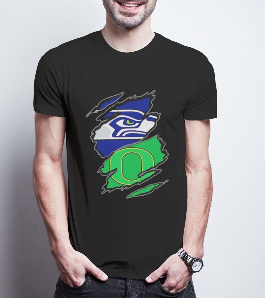 Seattle Seahawks Oregon Ducks Two Teams One Heart Scratch T-Shirt