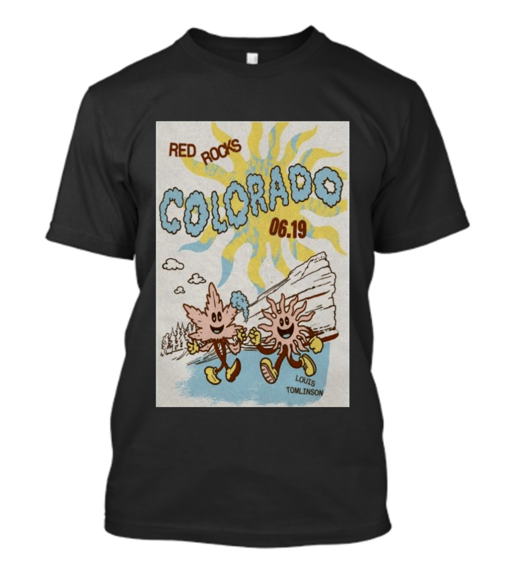 Red Rocks Colorado June 19 Louis Tomlinson Rockies Sun And Leaf Characters T-Shirt