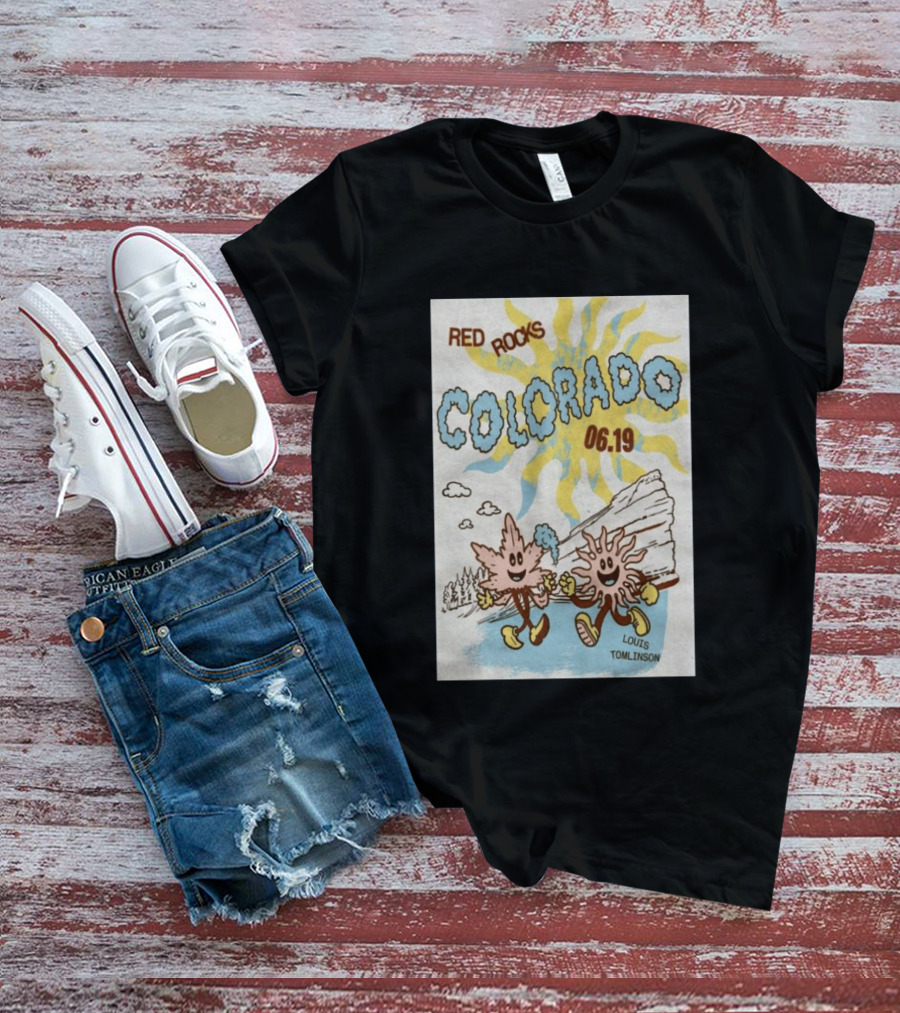 Red Rocks Colorado June 19 Louis Tomlinson Rockies Sun And Leaf Characters T-Shirt