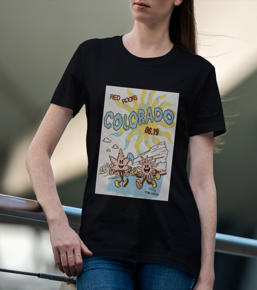 Red Rocks Colorado June 19 Louis Tomlinson Rockies Sun And Leaf Characters T-Shirt