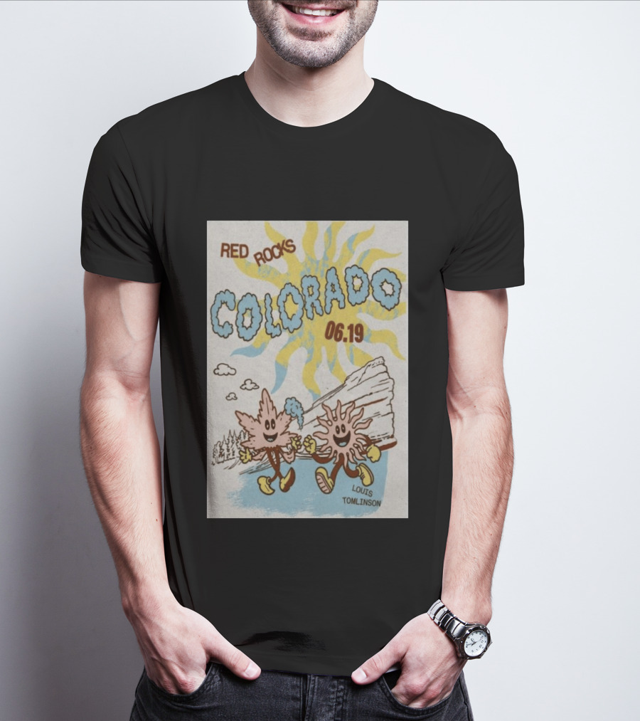 Red Rocks Colorado June 19 Louis Tomlinson Rockies Sun And Leaf Characters T-Shirt