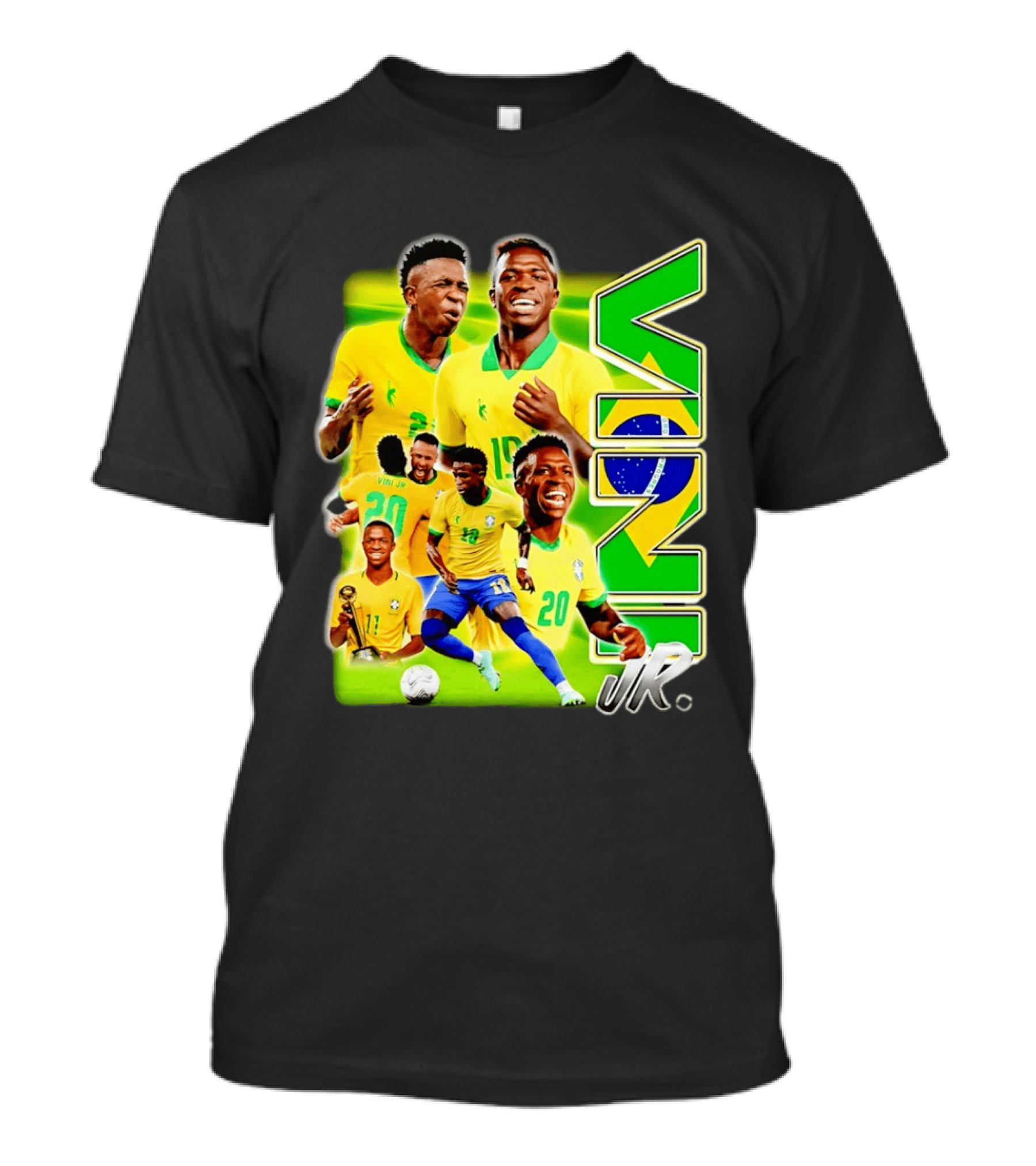 Vinicius Junior Brazil Number 10 Yellow Green Soccer Team Collage T-Shirt