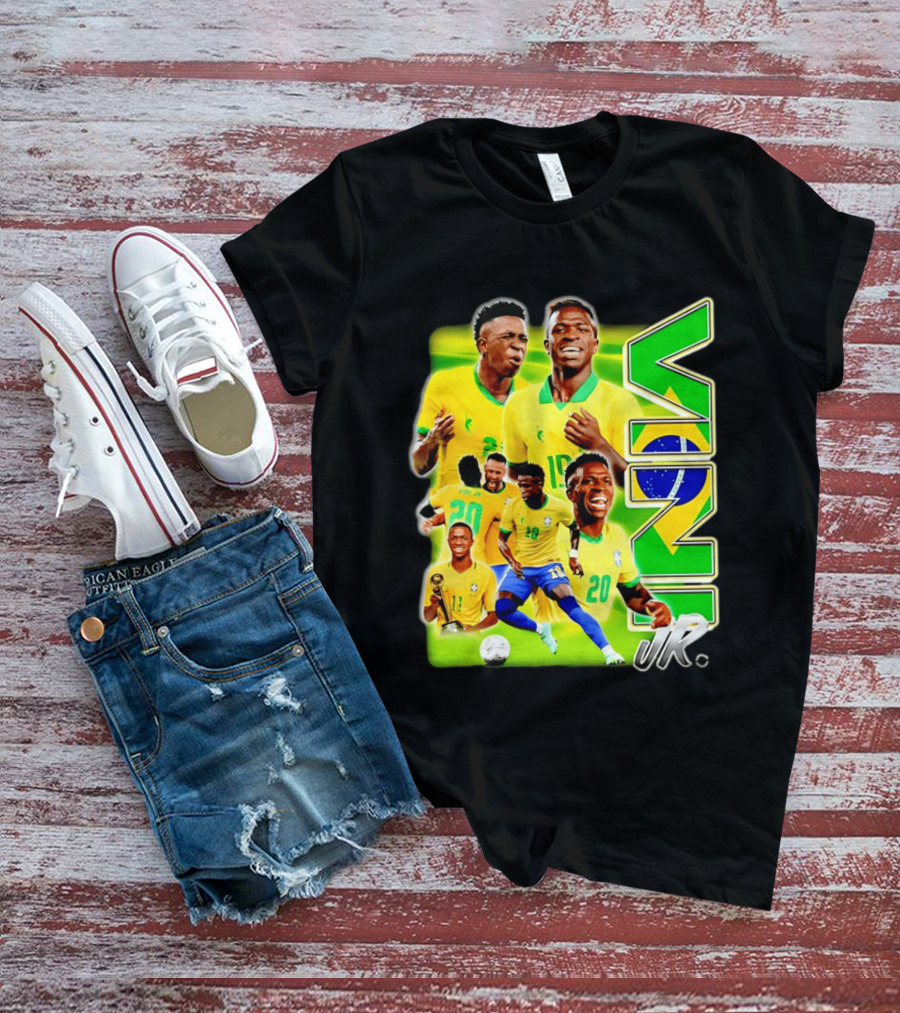 Vinicius Junior Brazil Number 10 Yellow Green Soccer Team Collage T-Shirt