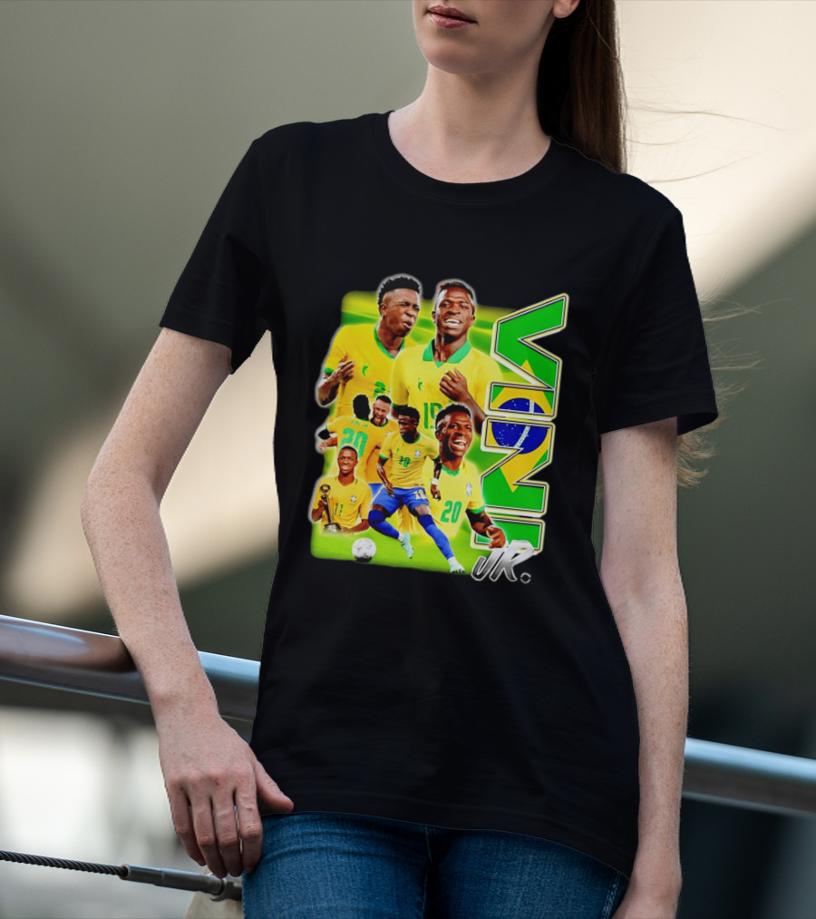 Vinicius Junior Brazil Number 10 Yellow Green Soccer Team Collage T-Shirt
