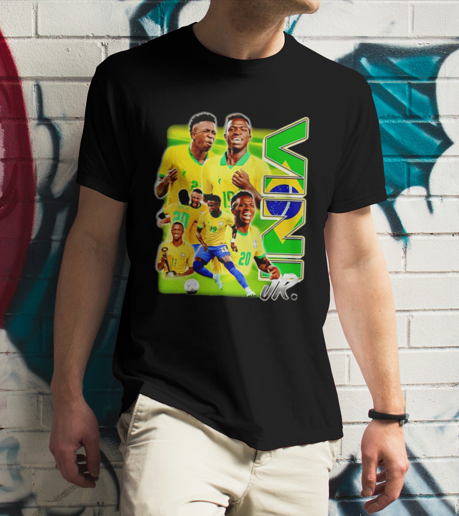 Vinicius Junior Brazil Number 10 Yellow Green Soccer Team Collage T-Shirt