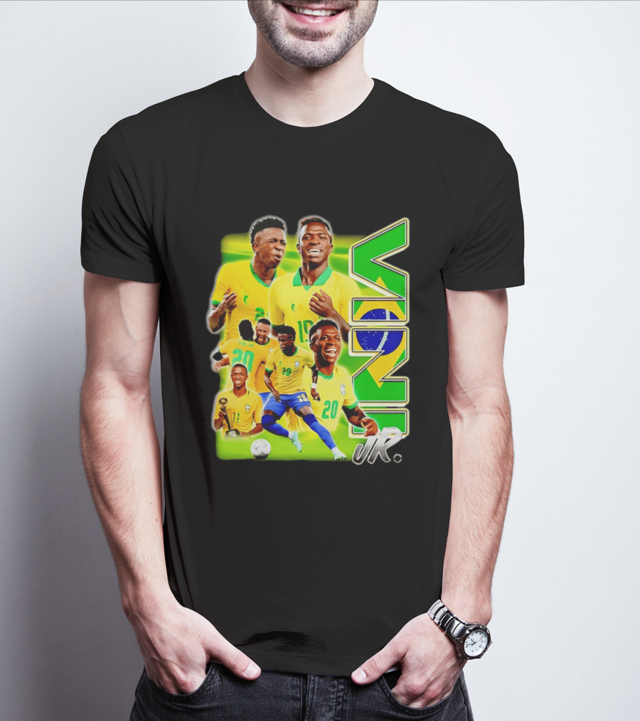 Vinicius Junior Brazil Number 10 Yellow Green Soccer Team Collage T-Shirt