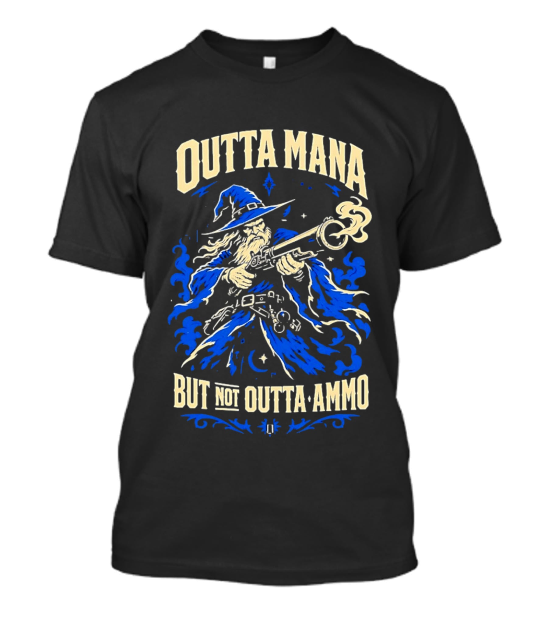 Outta Mana But Not Outta Ammo Wizard Fantasy Magical Gunslinger T-Shirt