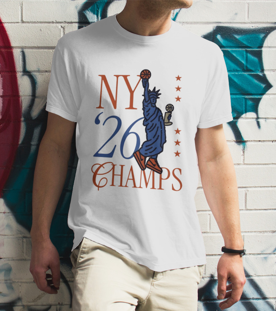 NY 26 Champs Statue Liberty Basketball Trophy T-Shirt