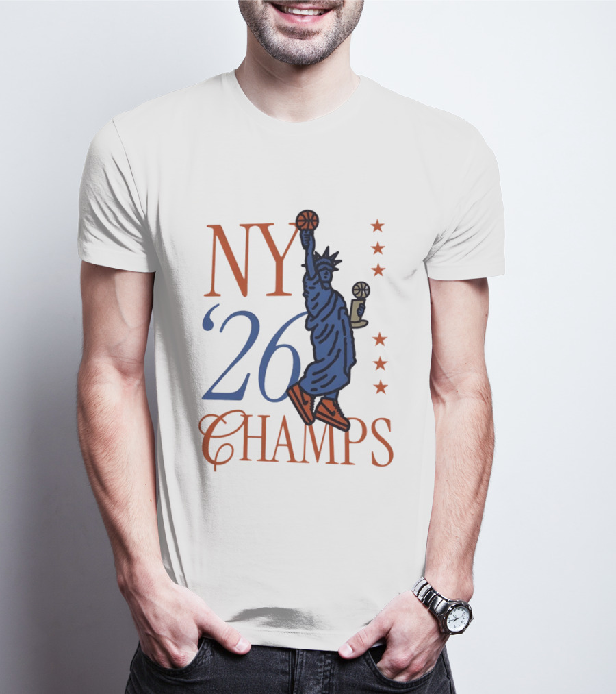 NY 26 Champs Statue Liberty Basketball Trophy T-Shirt
