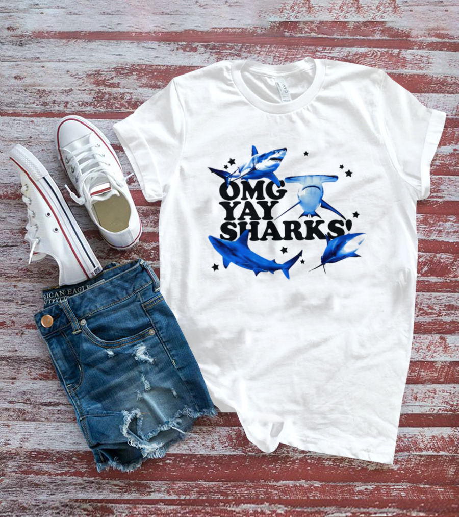 OMG Yay Sharks Ocean Life Marine Biology With Blue Shark Images T-Shirt