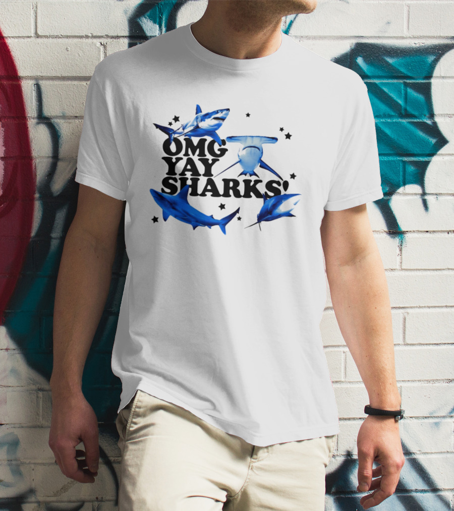 OMG Yay Sharks Ocean Life Marine Biology With Blue Shark Images T-Shirt