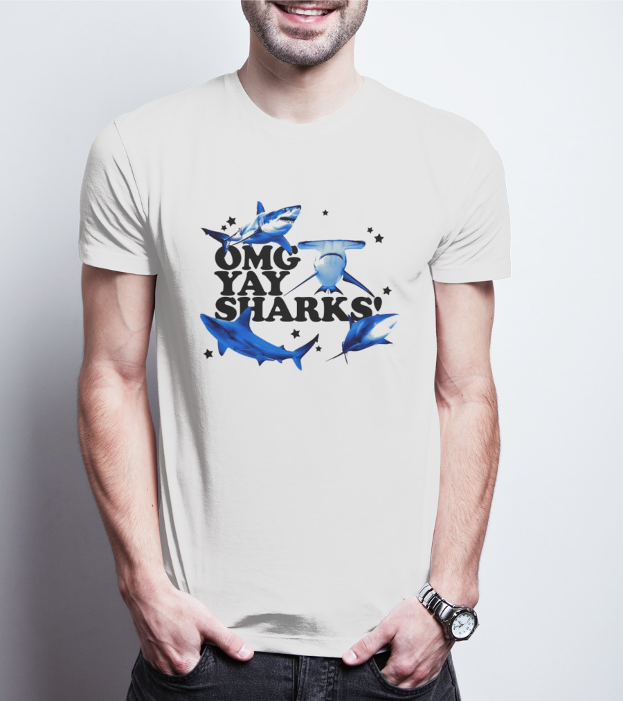 OMG Yay Sharks Ocean Life Marine Biology With Blue Shark Images T-Shirt
