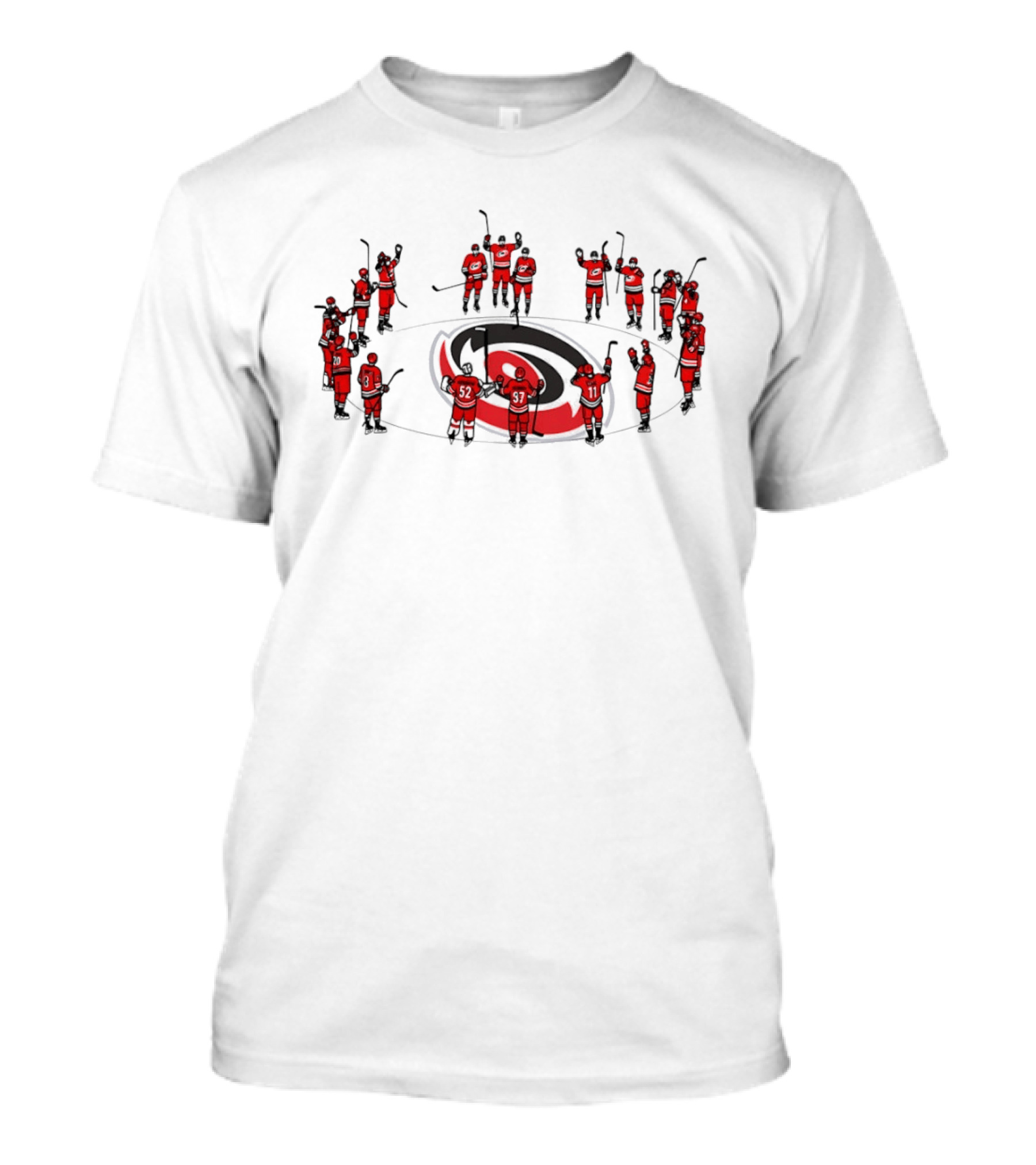Carolina Hurricanes Team Celebrating On Logo Ice Hockey Scene T-Shirt