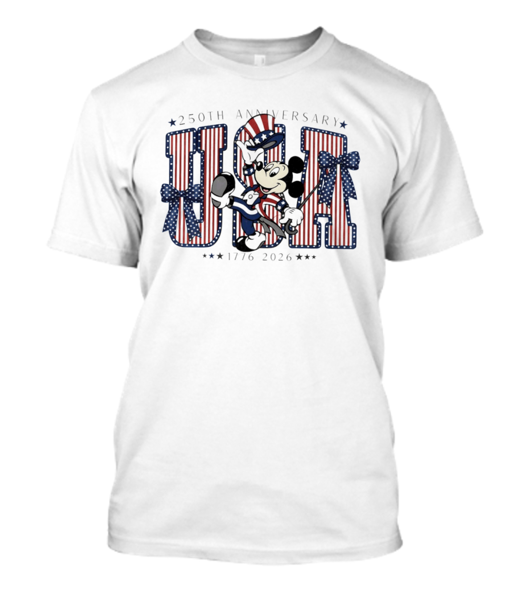 250th Anniversary Mickey Mouse USA 1776 2026 Patriotic Bow Disney Holiday T-Shirt