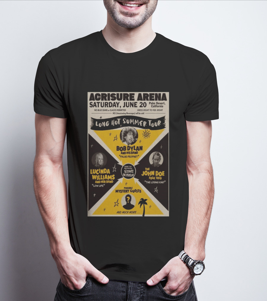 Bob Dylan Long Hot Summer Tour Acrisure Arena June 20 2026 Palm Desert Featuring Lucinda Williams John Doe T-Shirt