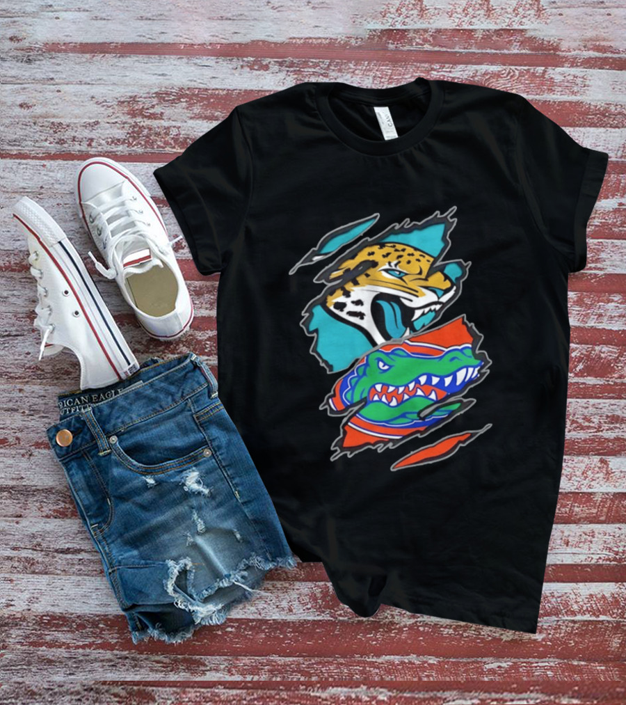 Jacksonville Jaguars Florida Gators Two Teams One Heart Scratch T-Shirt
