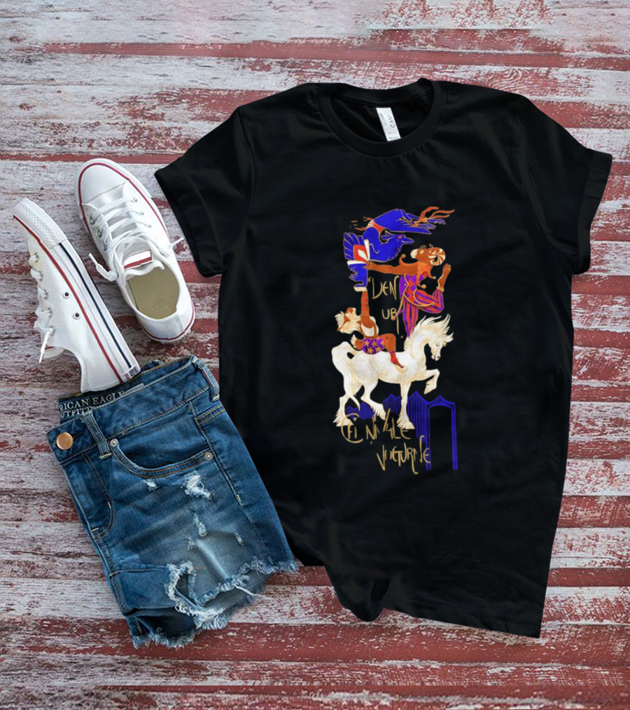 Cirque Style Acrobats On Horseback With Blue And Gold Accents T-Shirt