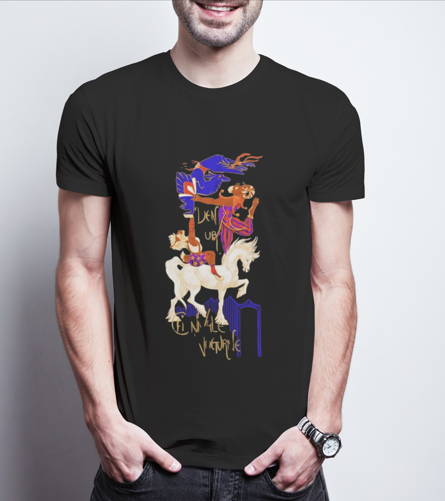 Cirque Style Acrobats On Horseback With Blue And Gold Accents T-Shirt